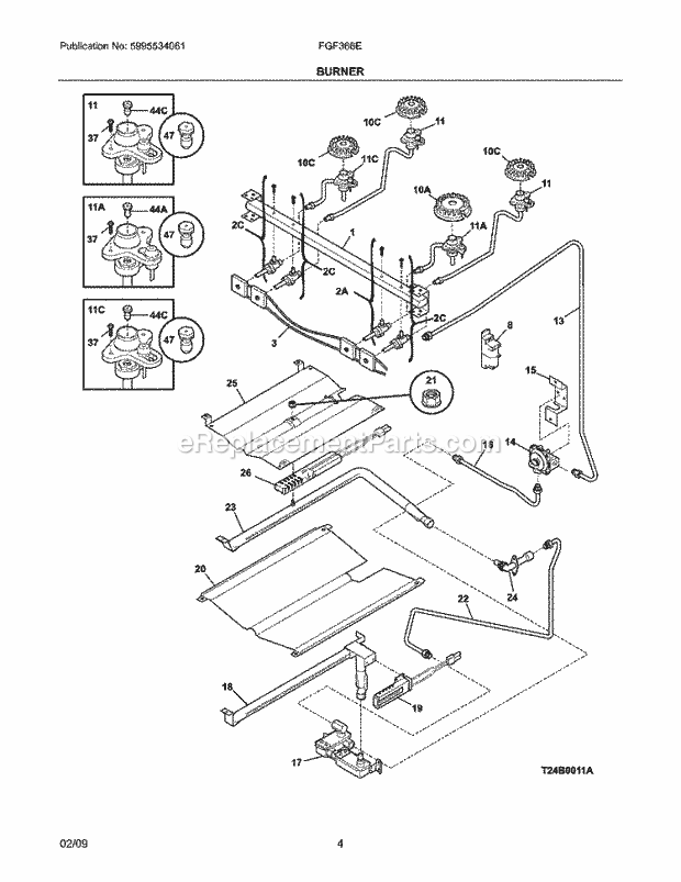 Frigidaire FGF366ESH Range Burner Diagram