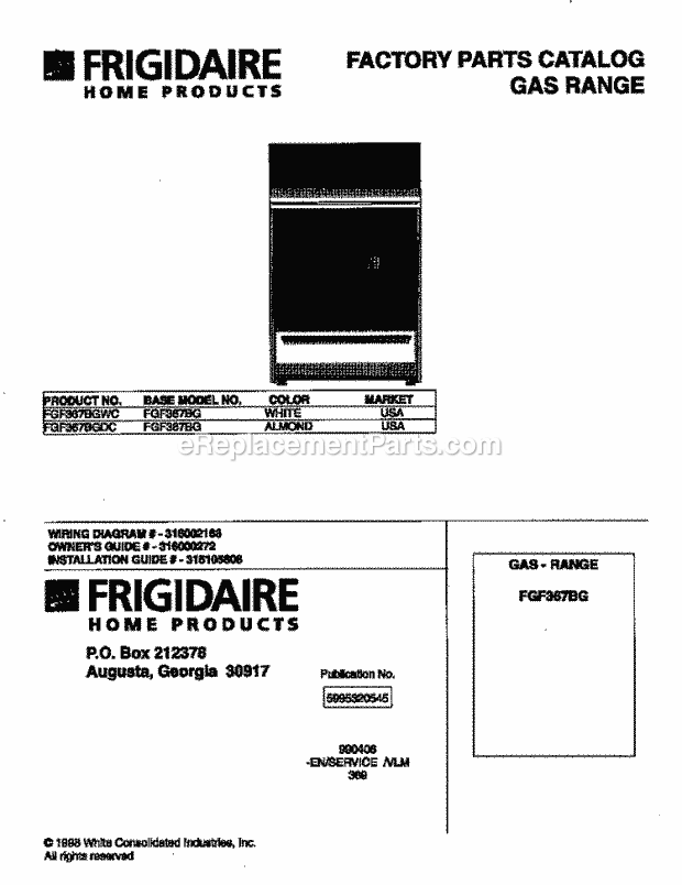 Frigidaire FGF367BGWC Freestanding, Gas Frigidaire/Gas Range Page D Diagram