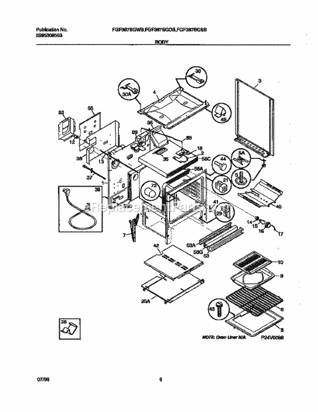 Frigidaire FGF367CGSB Freestanding, Gas Gas Range Body Diagram