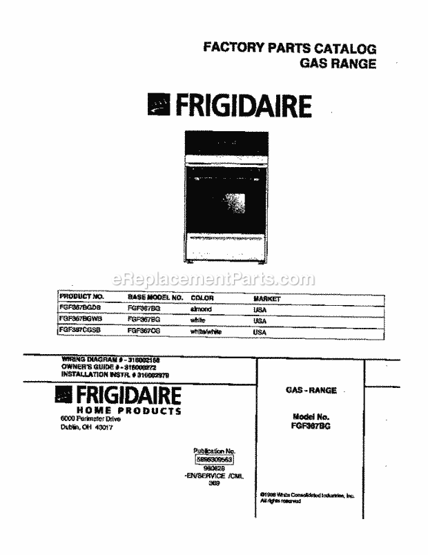 Frigidaire FGF367CGSB Freestanding, Gas Gas Range Page D Diagram