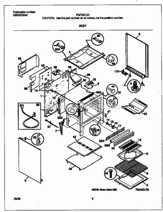 Frigidaire FGF367CGSC Freestanding, Gas Frigidaire/Gas Range Body Diagram