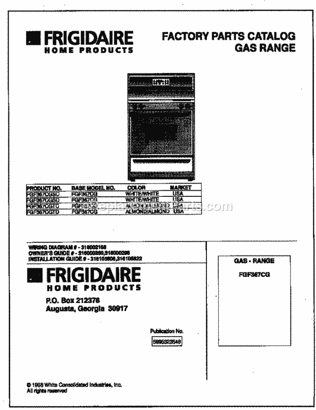 Frigidaire FGF367CGSC Freestanding, Gas Frigidaire/Gas Range Page D Diagram