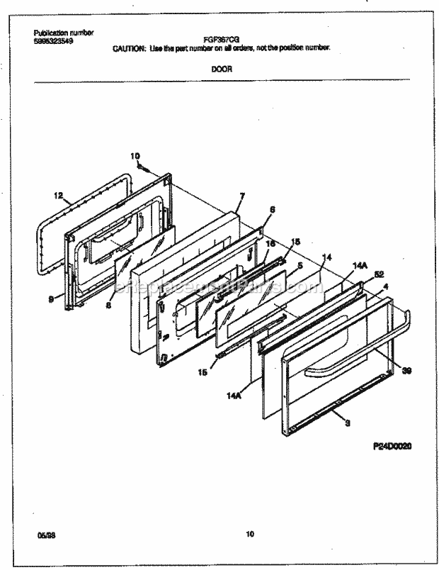 Frigidaire FGF367CGSC Freestanding, Gas Frigidaire/Gas Range Door Diagram