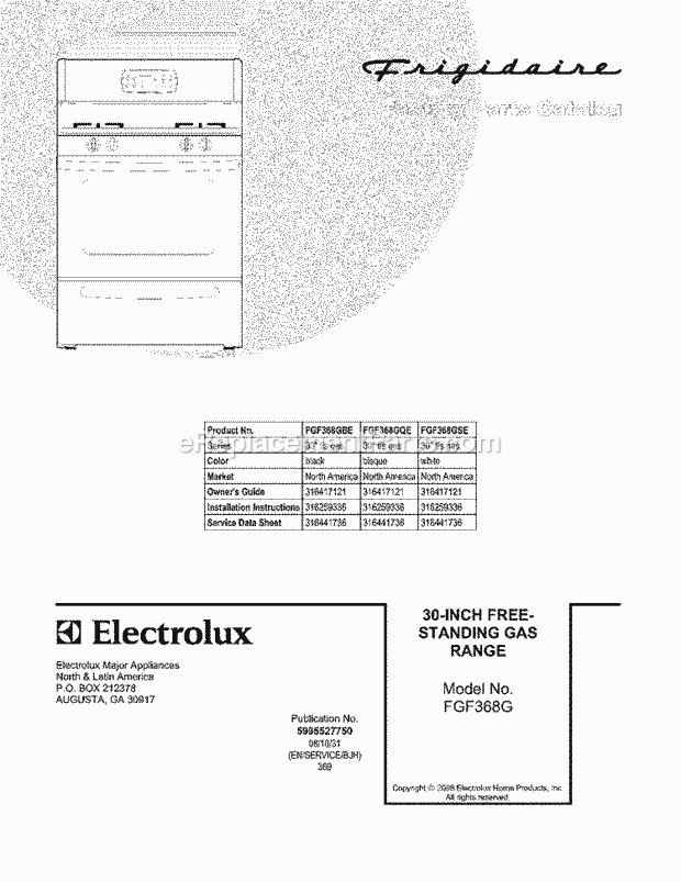 Frigidaire FGF368GBE Range Page D Diagram