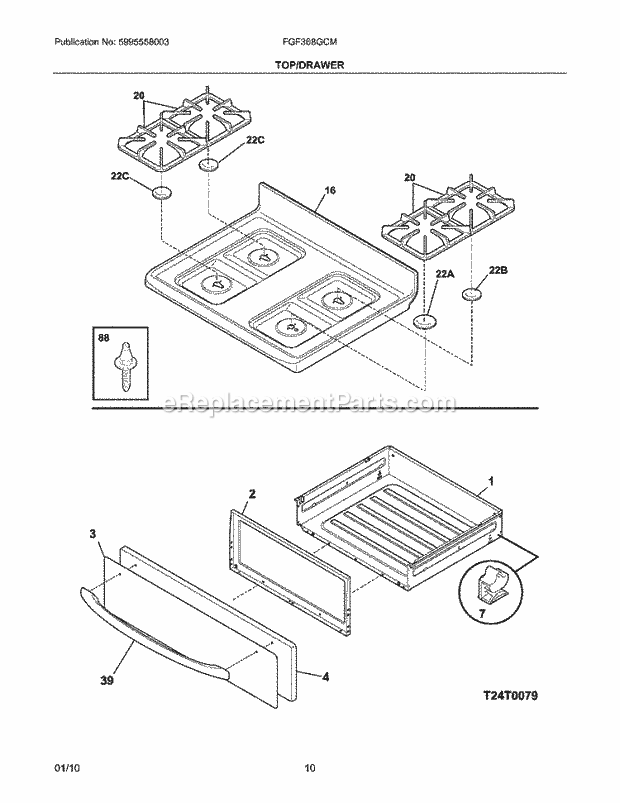 Frigidaire FGF368GCM Range Top/Drawer Diagram