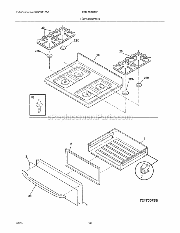 Frigidaire FGF368GCP Range Top/Drawer Diagram