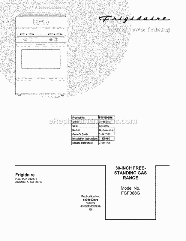 Frigidaire FGF368GMN Range Page D Diagram