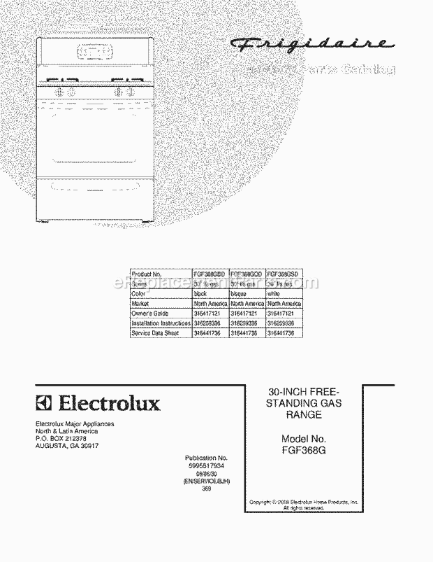 Frigidaire FGF368GQD Range Page D Diagram