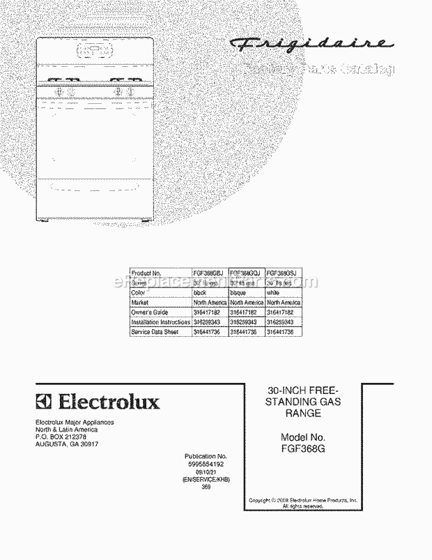 Frigidaire FGF368GSJ Range Page D Diagram