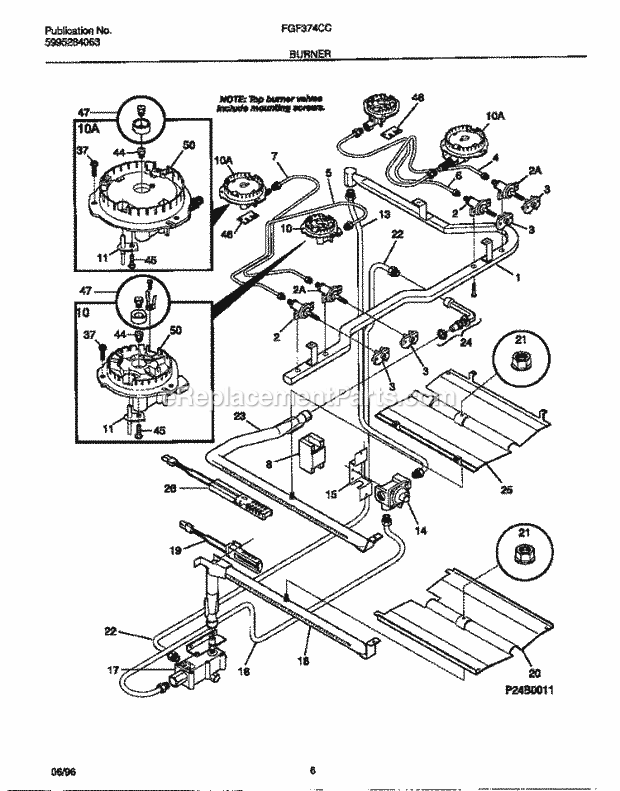 Frigidaire FGF374CCSC Freestanding, Gas Frigidaire Gas Range Burner Diagram