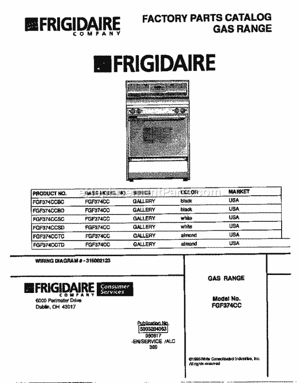 Frigidaire FGF374CCSC Freestanding, Gas Frigidaire Gas Range Page D Diagram