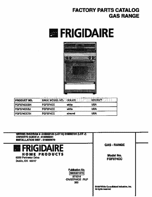 Frigidaire FGF374CCSH Freestanding, Gas Frigidaire Gas-Range Page D Diagram