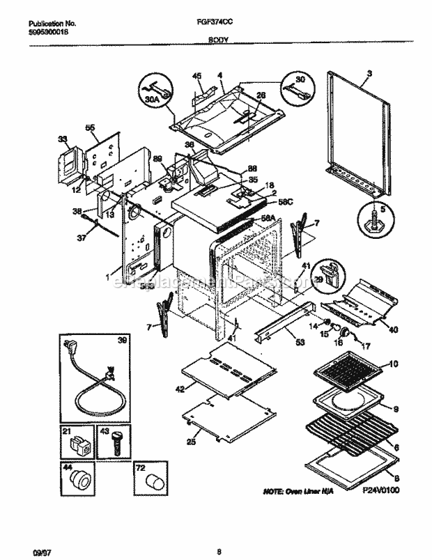 Frigidaire FGF374CCTG Freestanding, Gas Frigidaire Gas Range Body Diagram