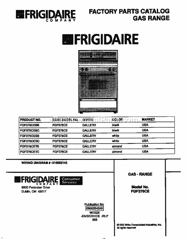 Frigidaire FGF376CESC Freestanding, Gas Gas Range Page D Diagram