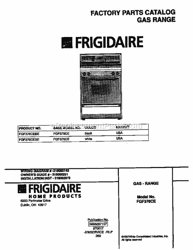 Frigidaire FGF376CESE Freestanding, Gas Frigidaire Gas Range Page D Diagram