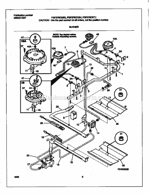 Frigidaire FGF376CETJ Freestanding, Gas Frigidaire/Gas Range Burner Diagram