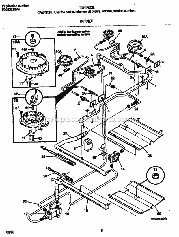 Frigidaire FGF376CETN Freestanding, Gas Frigidaire/Gas Range Burner Diagram