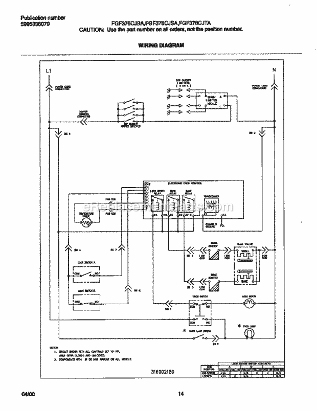 Frigidaire FGF376CJBA Freestanding, Gas Range Page G Diagram