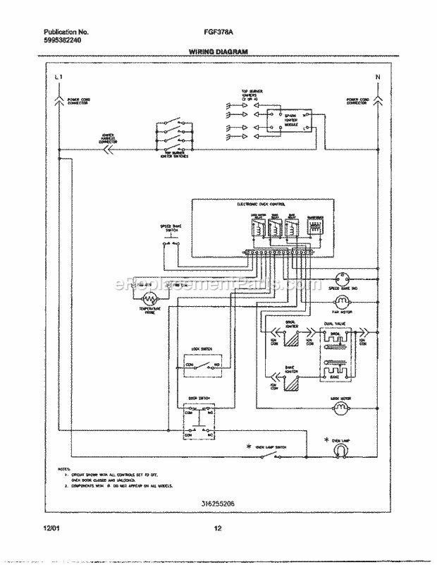 Frigidaire FGF378ACC Freestanding, Gas Gas Range Page G Diagram