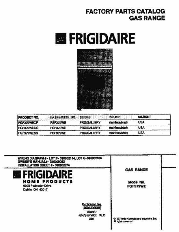 Frigidaire FGF379WECF Freestanding, Gas Frigidaire Gas Range Page D Diagram