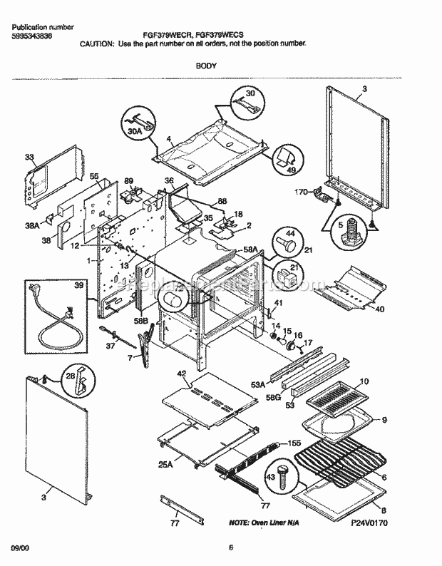 Frigidaire FGF379WECR Freestanding, Gas Range Body Diagram