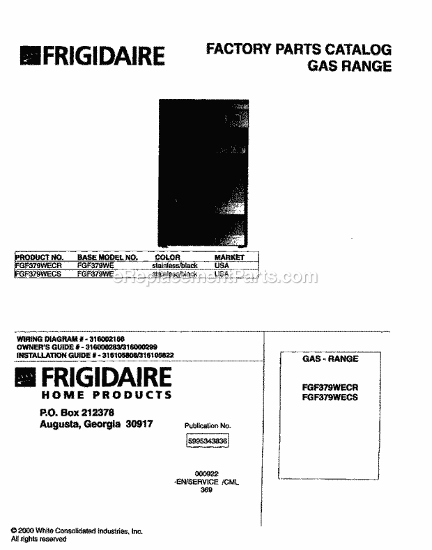 Frigidaire FGF379WECR Freestanding, Gas Range Page D Diagram