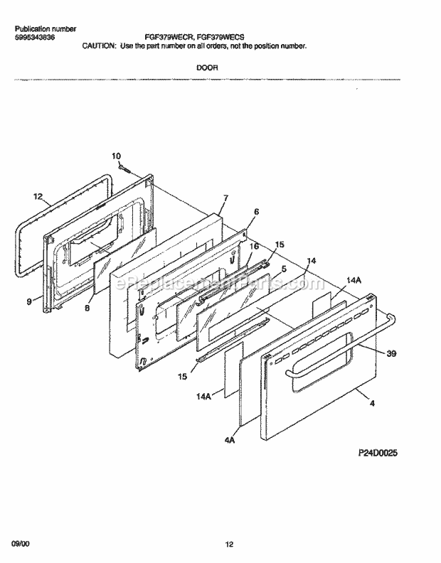 Frigidaire FGF379WECR Freestanding, Gas Range Door Diagram