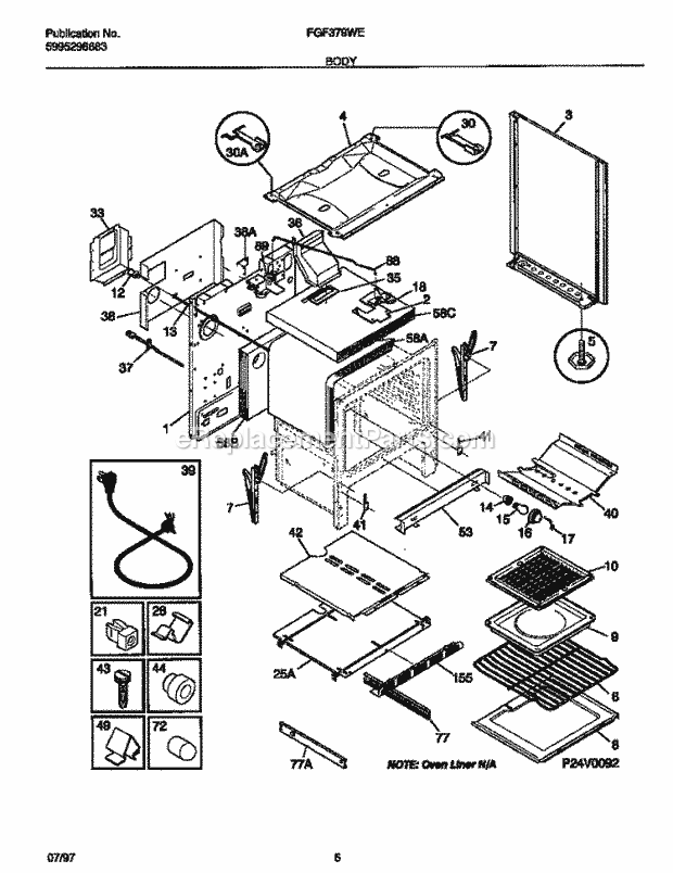 Frigidaire FGF379WESE Freestanding, Gas Frigidaire Gas Range Body Diagram