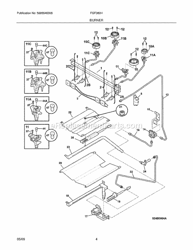 Frigidaire FGF382HBD Range Burner Diagram