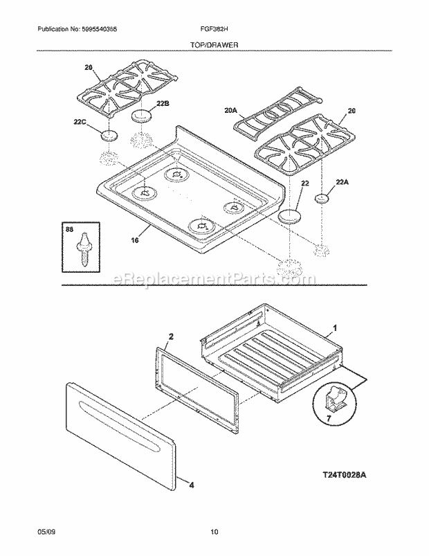 Frigidaire FGF382HBD Range Top/Drawer Diagram