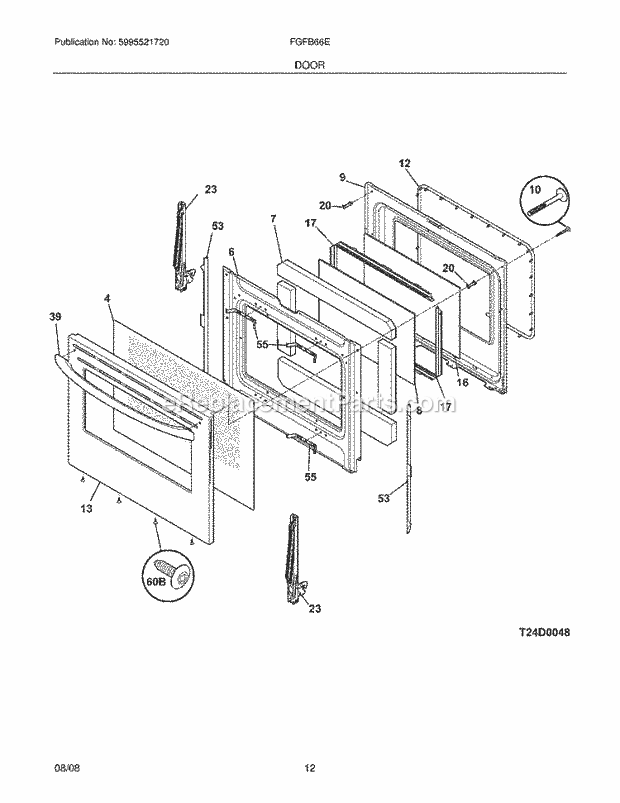 Frigidaire FGFB66ECK Range Door Diagram