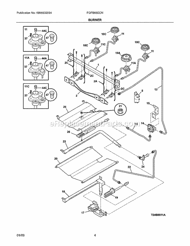 Frigidaire FGFB66ECN Range Burner Diagram