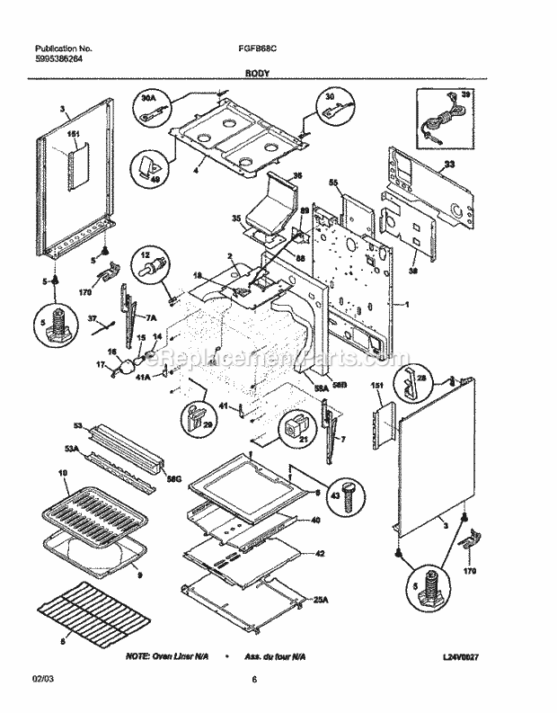 Frigidaire FGFB68CQA Freestanding, Gas Gas Range Body Diagram