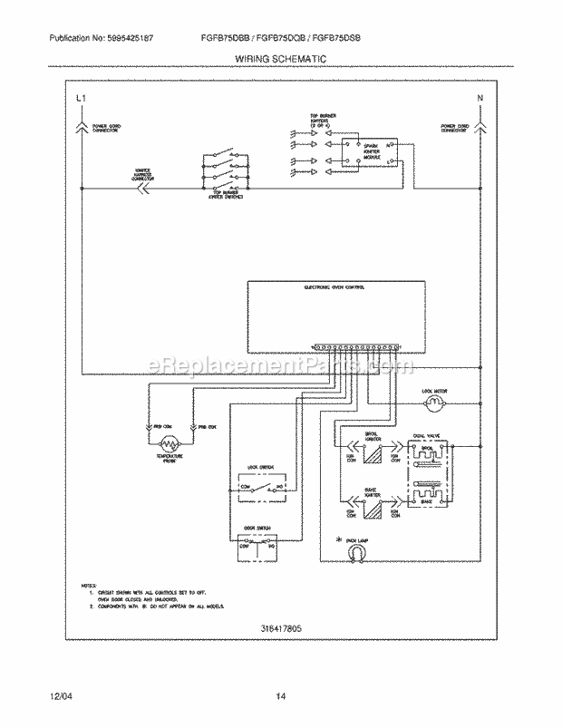 Frigidaire FGFB75DBB Freestanding, Gas Gas Range Page H Diagram