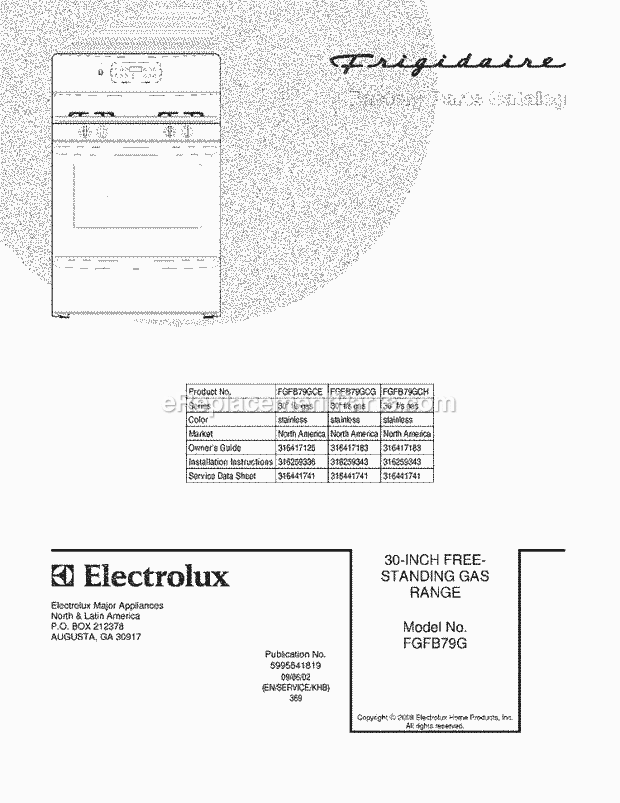 Frigidaire FGFB79GCG Range Page D Diagram