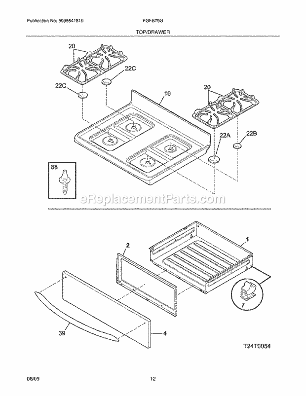 Frigidaire FGFB79GCG Range Top/Drawer Diagram