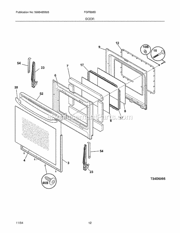 Frigidaire FGFB86DBA Freestanding, Gas Gas Range Door Diagram