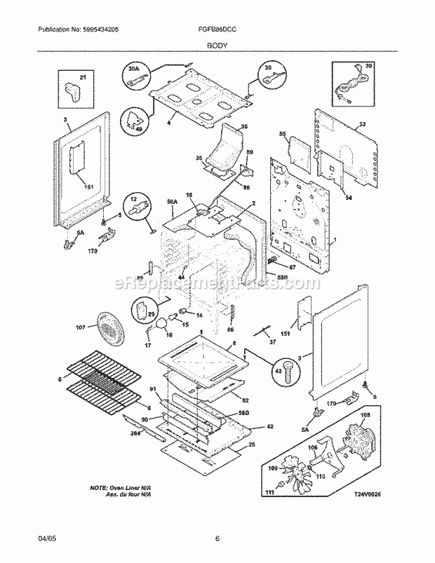 Frigidaire FGFB86DCC Freestanding, Gas Gas Range Body Diagram