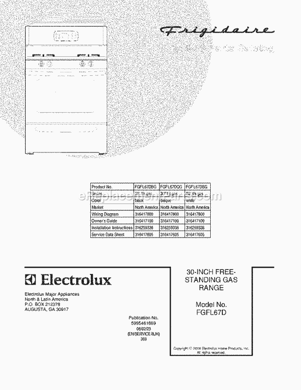 Frigidaire FGFL67DBG Freestanding, Gas Gas Range Page D Diagram