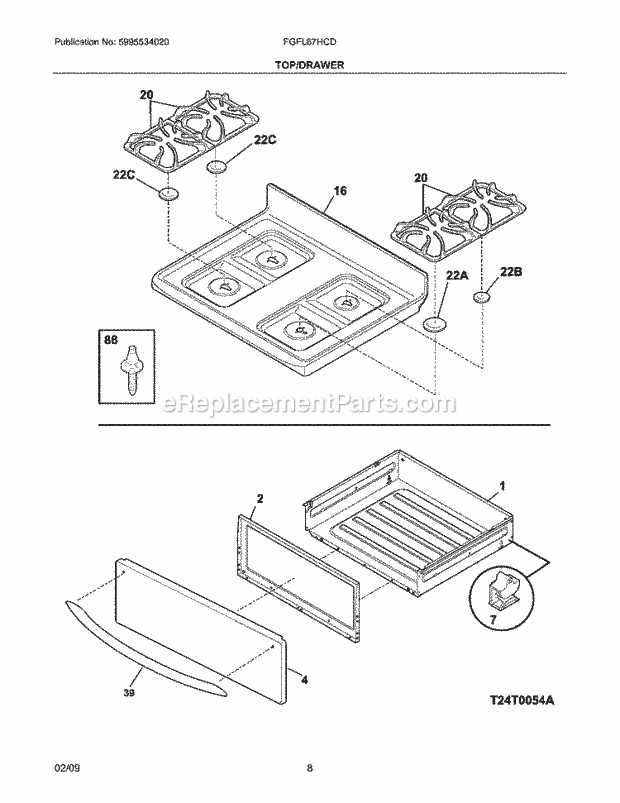 Frigidaire FGFL67HCD Range Top/Drawer Diagram