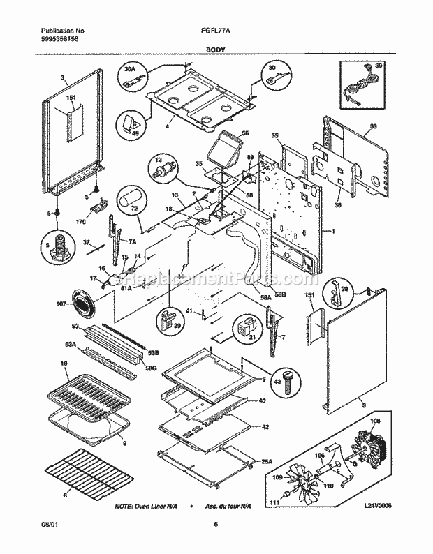 Frigidaire FGFL77ABB Freestanding, Gas Range Body Diagram