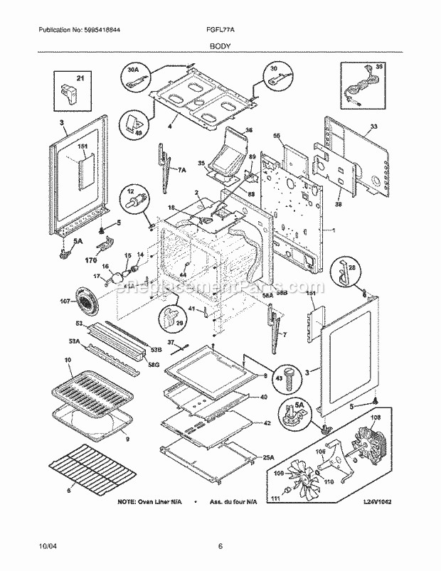 Frigidaire FGFL77ABJ Freestanding, Gas Gas Range Body Diagram