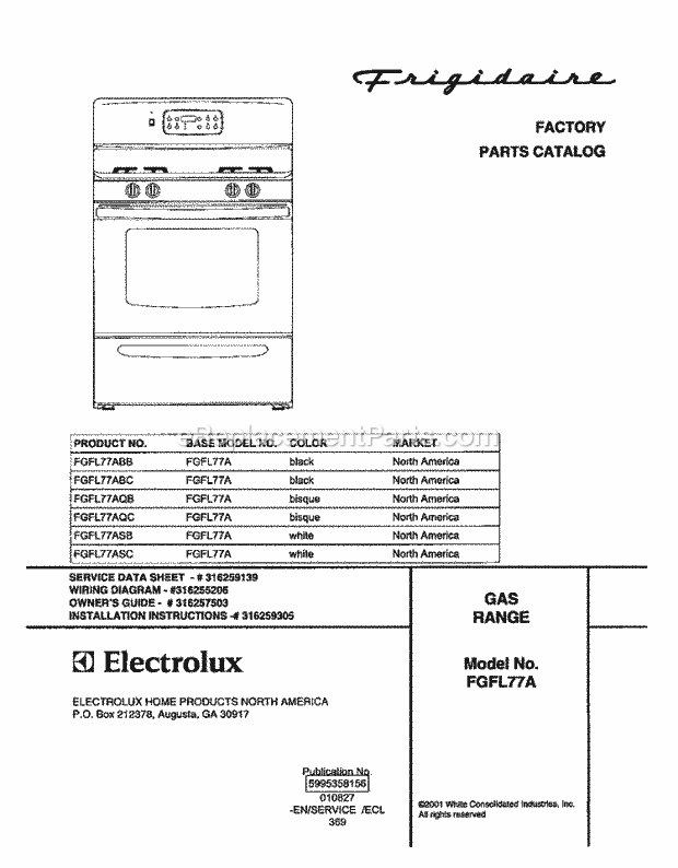 Frigidaire FGFL77AQC Freestanding, Gas Range Page D Diagram