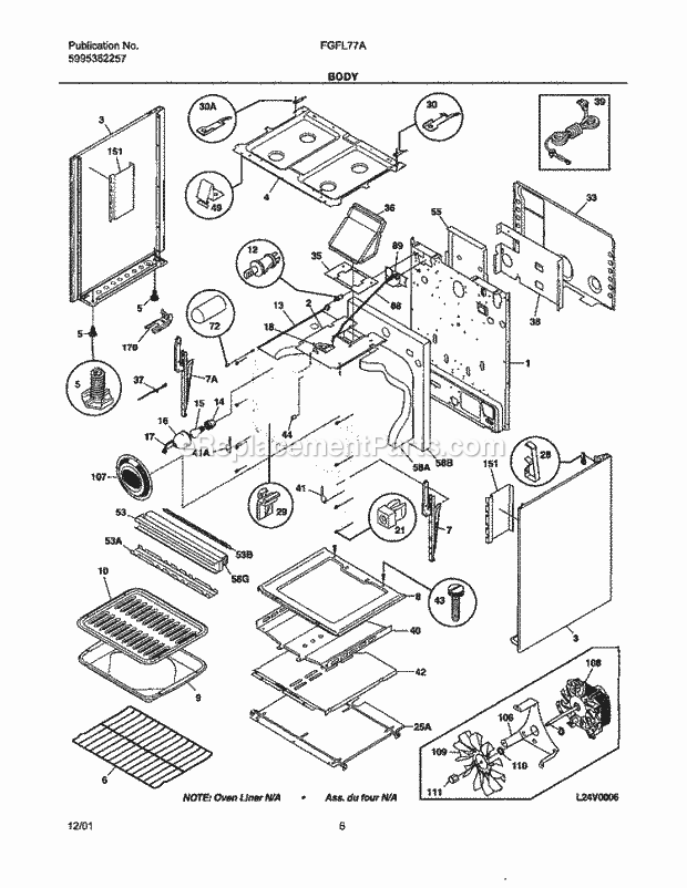 Frigidaire FGFL77AQD Freestanding, Gas Range Body Diagram