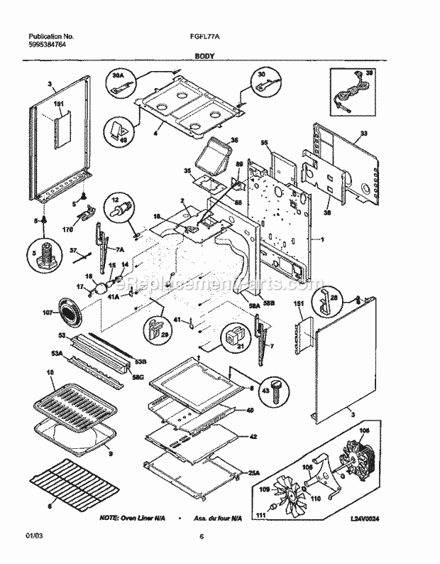 Frigidaire FGFL77AQE Freestanding, Gas Range Body Diagram