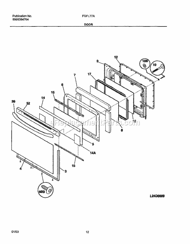 Frigidaire FGFL77AQE Freestanding, Gas Range Door Diagram