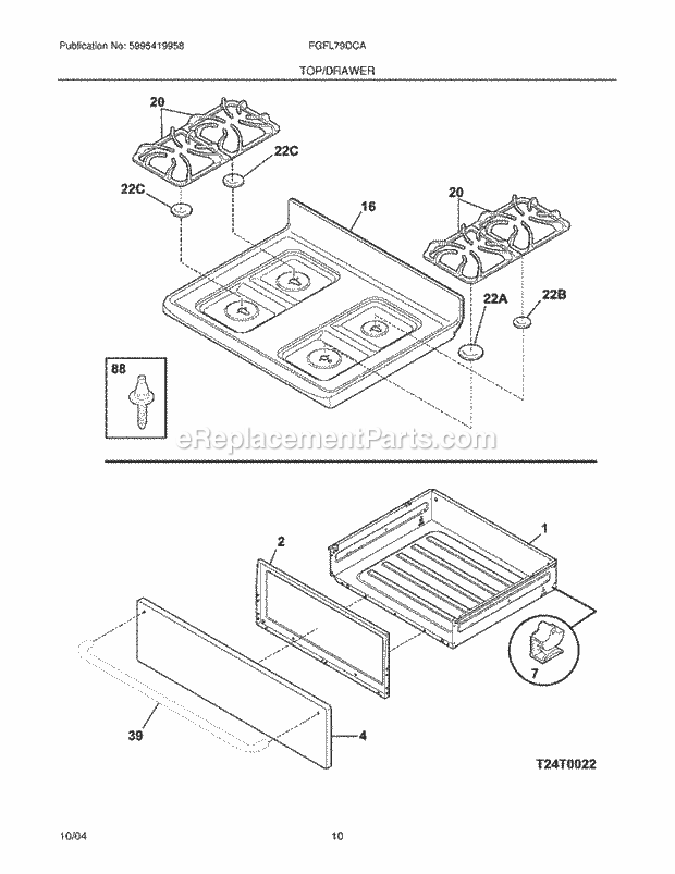 Frigidaire FGFL79DCA Freestanding, Gas Gas Range Top / Drawer Diagram