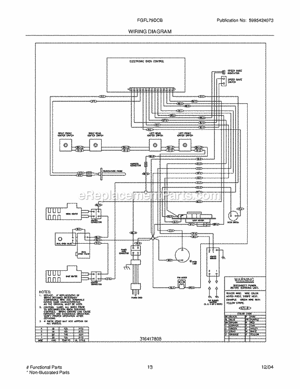 Frigidaire FGFL79DCB Freestanding, Gas Gas Range Page G Diagram