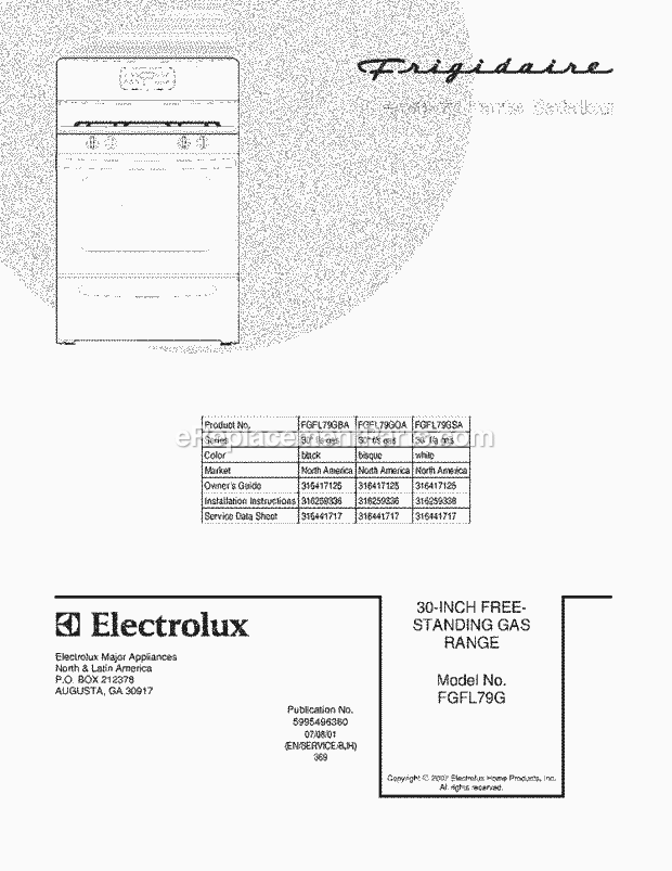 Frigidaire FGFL79GBA Freestanding, Gas Gas Range Page D Diagram