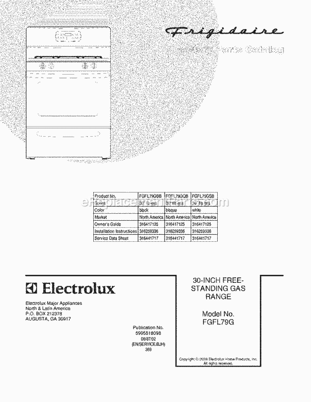 Frigidaire FGFL79GBB Range Page D Diagram